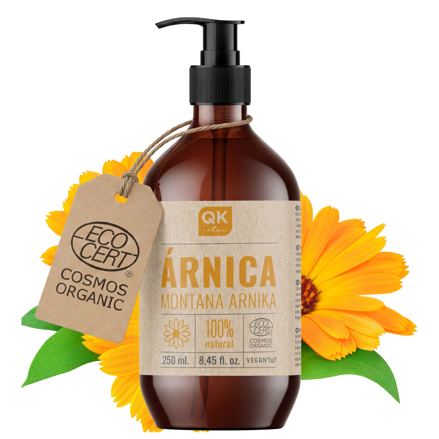 QKnatur - 100% Pure Arnica Montana Macerated Oil - BIO - Organic - Plant-Based 250ml - ECOCERT Cosmos Organic Certified