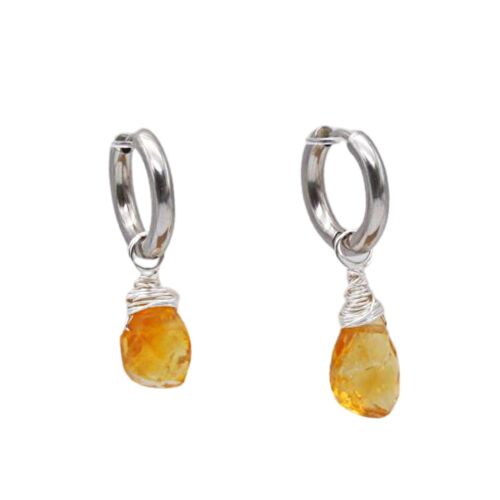 Citrine Huggies - Silver