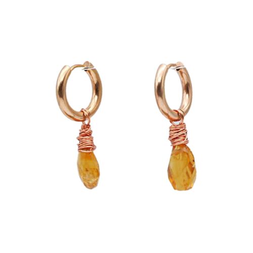 Citrine Huggies - Rose Gold