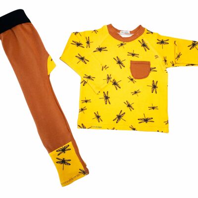 Conjunto grifón camiseta  libélulas y y pantalón tierra