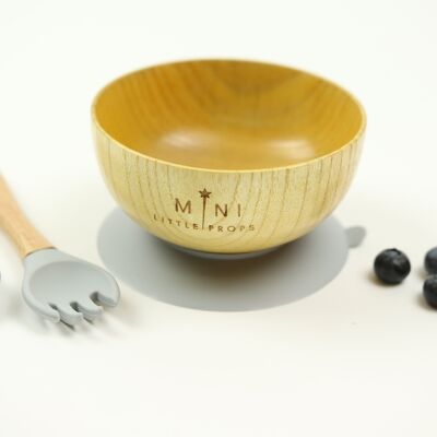 Bamboo Bowl with Matching Spoon & Fork - Grey