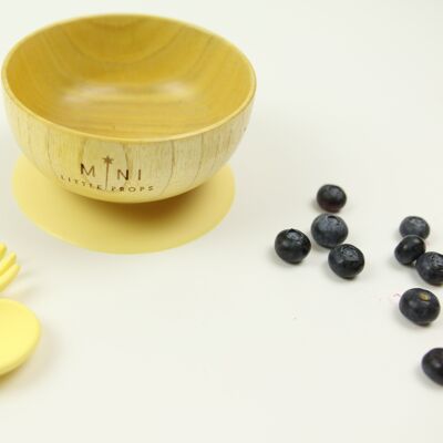 Bamboo Bowl with Matching Spoon & Fork - Yellow