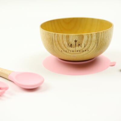 Bamboo Bowl with Matching Spoon & Fork - Pink