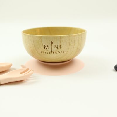 Bamboo Bowl with Matching Spoon & Fork - Peach