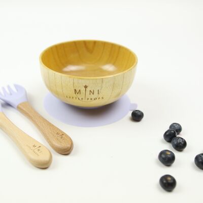 Bamboo Bowl with Matching Spoon & Fork - Lilac