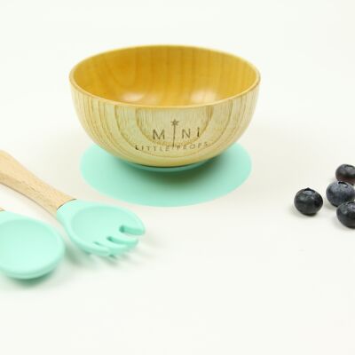 Bamboo Bowl with Matching Spoon & Fork - Mint