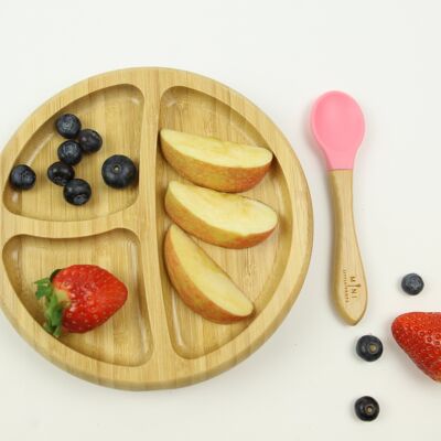 Classic Bamboo Plate with Matching Spoon - Pink