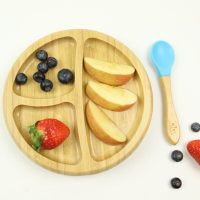 Classic Bamboo Plate with Matching Spoon - Blue