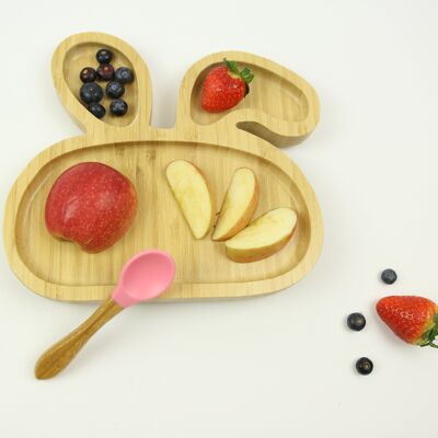 Rabbit Bamboo Plate with Matching Spoon - Pink