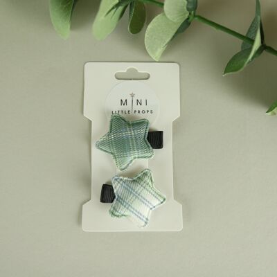 Green tartan Star hair clips