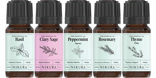 Herb Selection - Gift Set - 5 x 10ml Essential Oils - Without Box