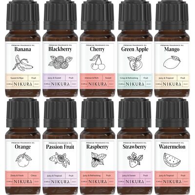 Fruity Fragrance - Gift Set - 10 x 10ml Fragrance Oils - Without Box
