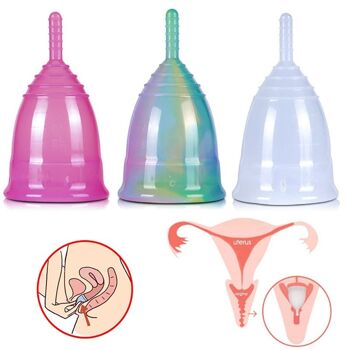 1Pièce Coupe menstruelle colorée en Silicone pour femmes - 44.5mm x 70mm 1 3