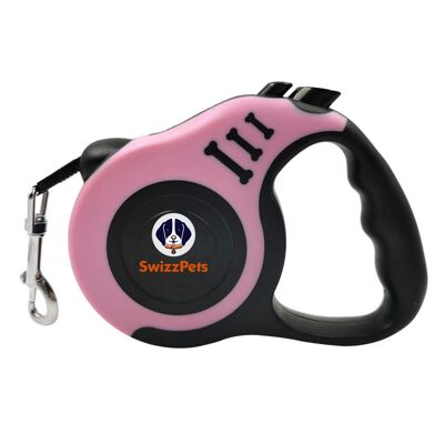 SWIZZPETS™ Retractable Dog Lead Extending Leash Tape Cord 5M (PINK)