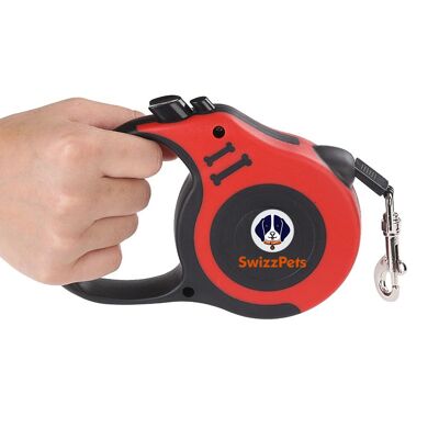 SWIZZPETS™ Correa retráctil para perros Cordón extensible con cinta para correa 5M (ROJO)