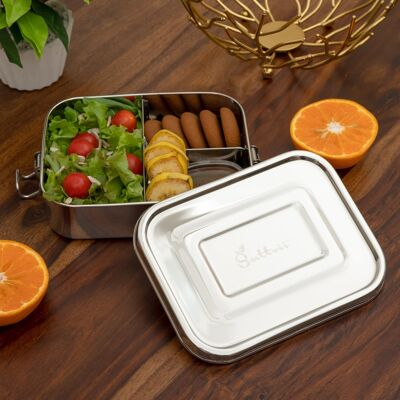 Sattvii stainless steel lunch box lunch box with L-Lock Medium 800 ml fixed dividers food box TÜV tested I best meal prep I box BPA free I snack box breakfast box bread box lunch box