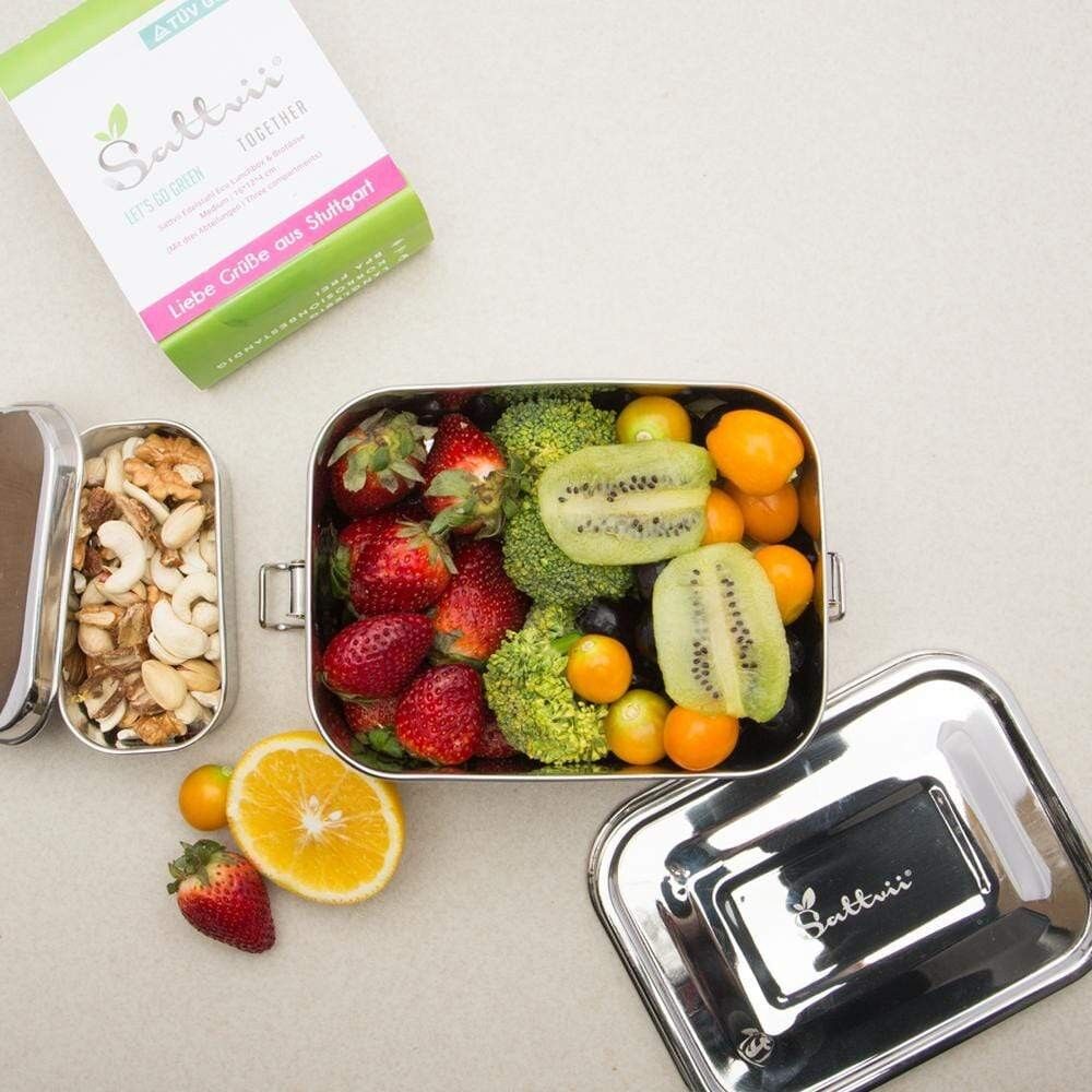 Sattvii Edelstahl Lunchbox Brotdose mit L-Lock Large 1150 ml Essensbox TÜV geprüft I Bestes Meal Prep I Box bpa frei I Jausenbox Frühstücksbox Brotbüchse Brotzeitbox