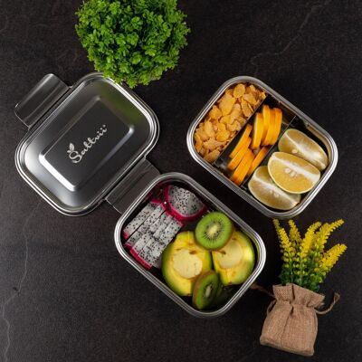 Boîte à lunch Sattvii® Premium en acier inoxydable | Anti-fuite | Passe au lave-vaisselle | Boîte à lunch pour enfants avec compartiments | 780 ml | sans BPA