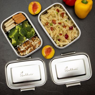 Sattvii® Premium Edelstahl Lunchbox | Brotdose kinder mit Fächern | Auslaufsicher, Spülmaschinenfest & TÜV-LFGB geprüft | Kleinkindtaugliche softclips | 1260 ml | Schule, Kita & Kindergarten