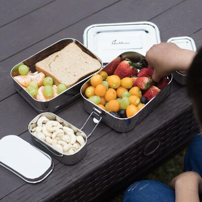 Sattvii® Premium Edelstahl Brotdose & Lunchbox Set | Rostfrei & Nachhaltig | Spülmaschinenfest | Geschenk für Kinder | Inkl. 2 Mini-Behälter | BPA-frei