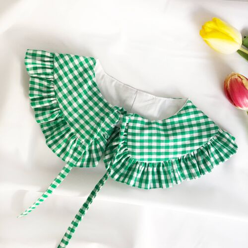 Kids Cotton Removable Frill collar- Green Gingham