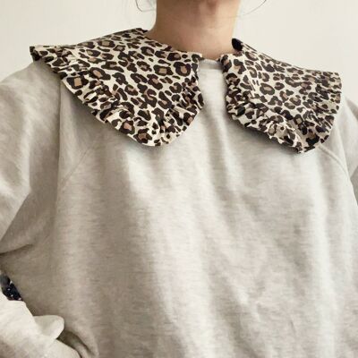 Colletto staccabile in cotone con stampa leopardata, colletto oversize