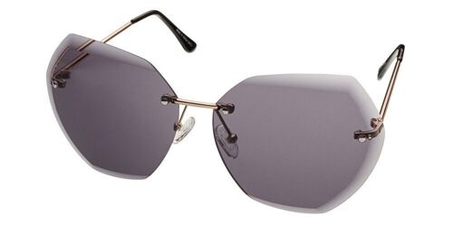 Sunglasses - MILANA - Diamant cut, Rimless shield in Gold with dark grey lenses.