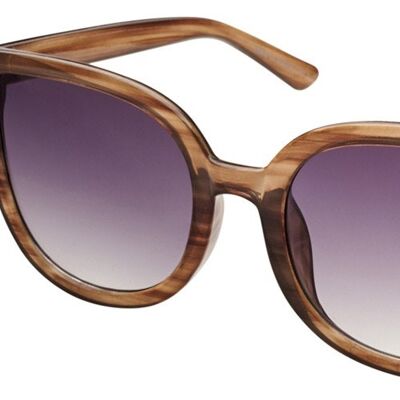 Sunglasses - LENORA - Oversized Cat Eye in striped clearbrown frame with gradient grey lenses.