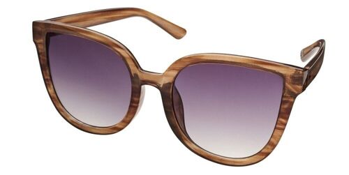 Sunglasses - LENORA - Oversized Cat Eye in striped clearbrown frame with gradient grey lenses.