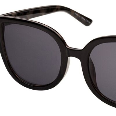 Sunglasses - LENORA - Oversized Cat Eye in milky tort frame with black frontspray and dark grey lenses.