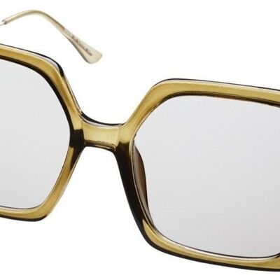 Sunglasses - DEBORAH - 70's supersize Square in dark clear Olive green with gold frame and light grey lenses