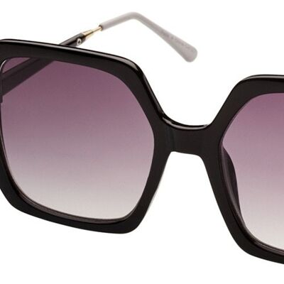 Sunglasses - DEBORAH - 70's supersize Square in Black with gold frame and gradient grey lenses.
