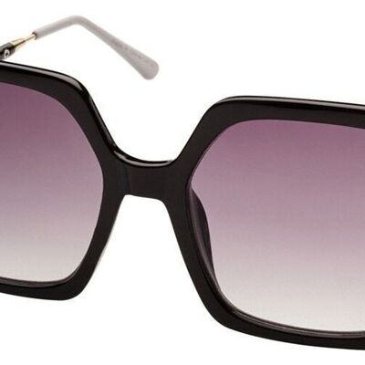 Sunglasses - DEBORAH - 70's supersize Square in Black with gold frame and gradient grey lenses.