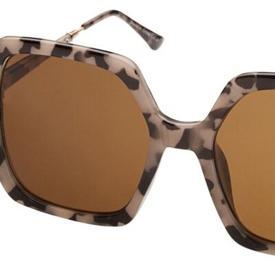 Sunglasses - DEBORAH - 70's supersize Square in milky white/cream demi with gold frame and brown lenses.
