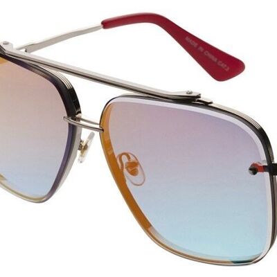 Sonnenbrille - HAYK - Moderne & robuste Pilotenbrille aus mattsilbernem Metall mit rot verspiegelten Gläsern
