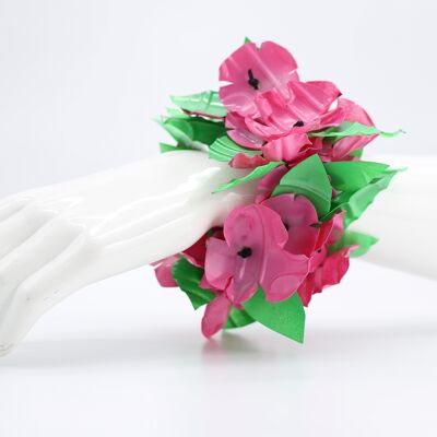 Aqua Poppy mit Green Leaf Armband - Pink/Grün