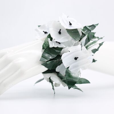 Bracciale Aqua Poppy con Foglia Verde - Bianco/Verde