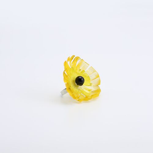 Aqua Sunflower Big Ring - Hand painted - Yellow