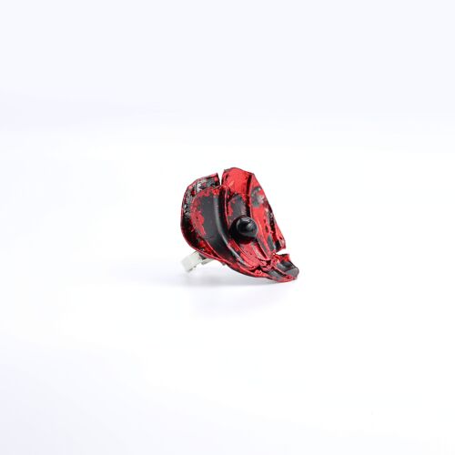 Aqua Poppy Big Ring - Hand gilded - Black/Red