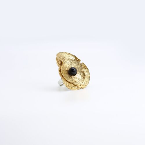 Aqua Poppy Big Ring - Hand gilded - Gold