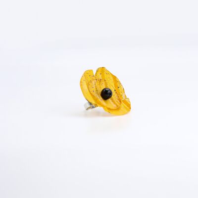 Aqua Poppy Big Ring - Hand painted - Yellow Graffiti