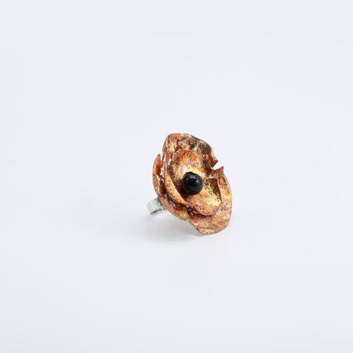 Aqua Poppy Big Ring - Hand gilded - Rose Gold