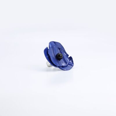 Aqua Poppy Big Ring - Peint à la main - Bleu