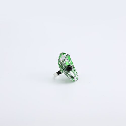 Aqua Poppy Small Ring - Hand gilded - Green
