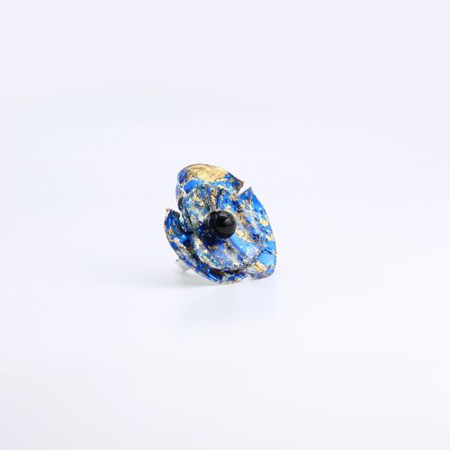 Aqua Poppy Small Ring - Hand gilded - Gold and Blue