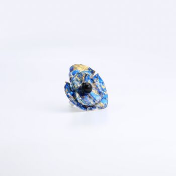 Petite Bague Aqua Poppy - Dorée à la main - Or et Bleu