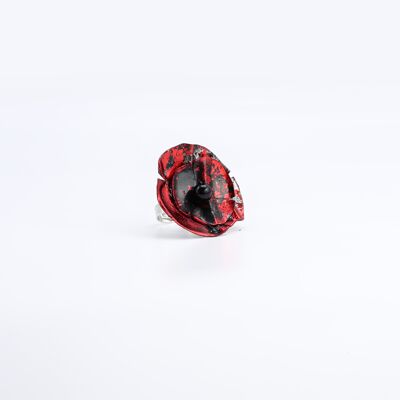 Aqua Poppy Small Ring - Hand gilded - Black/Red