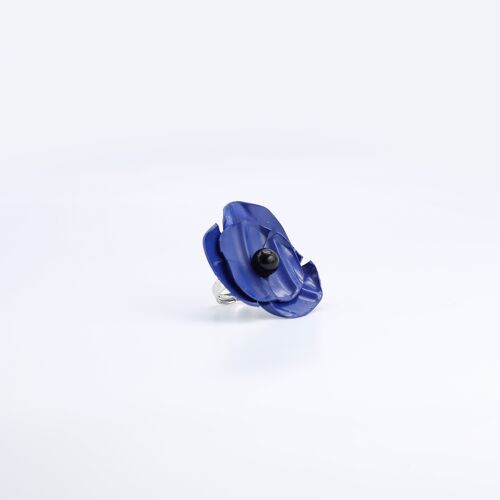 Aqua Poppy Small Ring - Hand painted - Blue