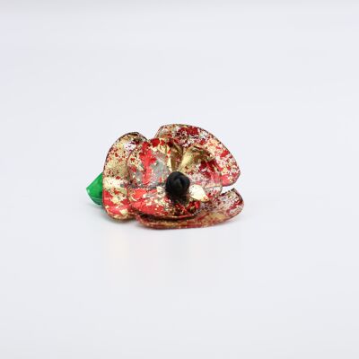 Poppy Flower Brooch - Hand gilded - Red/Gold