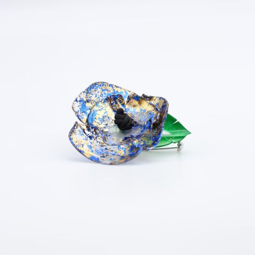 Poppy Flower Brooch - Hand gilded - Blue/Gold